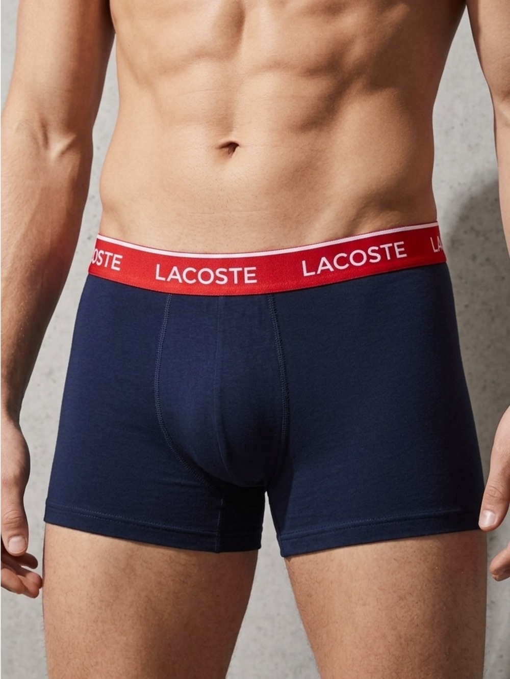 Lacoste Navy Boxer Briefs with Red Branded Waistband